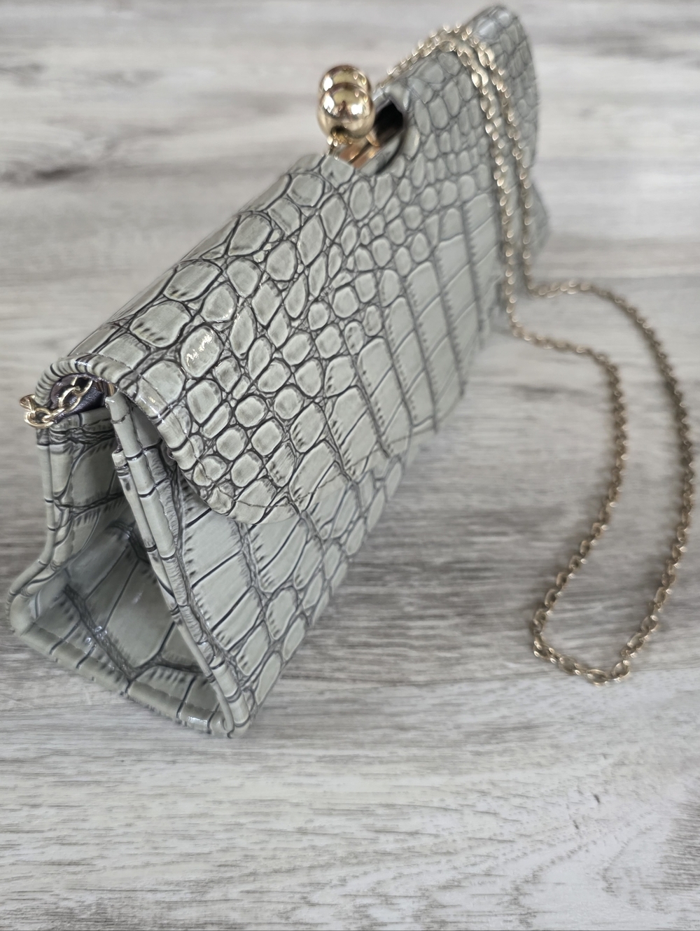 J. Francis Triangle Shaped Croc Shoulder Bag Purse